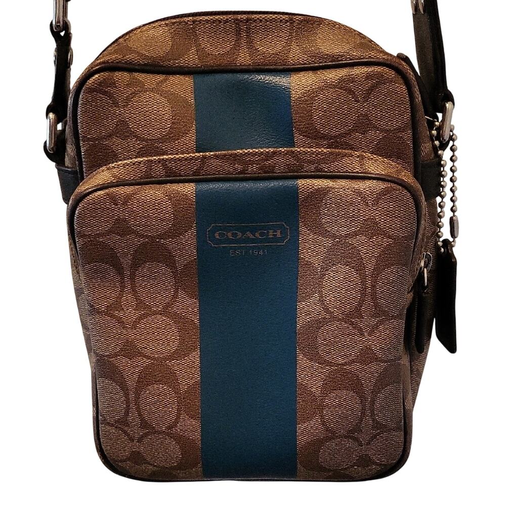 Y2K Coach Hertiage Signature Blue Stripe Messenger Bag EUC